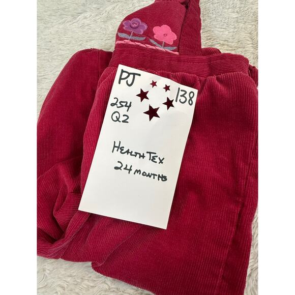 Vintage Healthtex Corduroy Overalls Toddler Girl 24mo Magenta Flower Embroidery - Picture 3 of 6